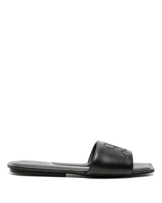 Courreges Black Slide Sandals With Application