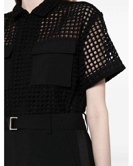 Sacai Black Perforated-layer Midi Dress