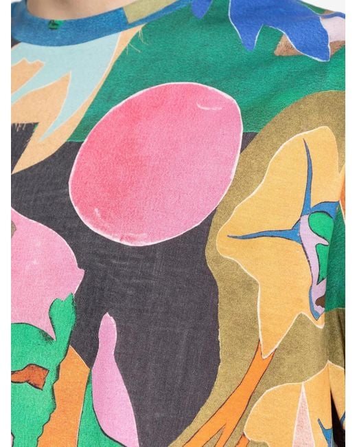 Paul Smith Blue Abstract Floral-Print T-Shirt for men