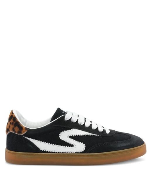 Stuart Weitzman Black Runaround Suede Leather Leopard-Print Detail Sneakers