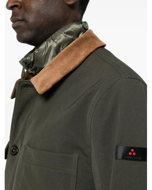 Peuterey Green Corduroy-Collar Patch-Pocket Coat for men