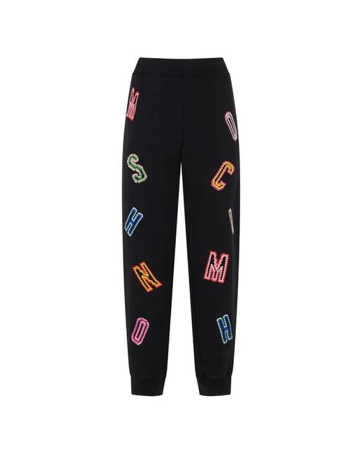 Moschino Black Embroidered Logo-Patch Track Pants