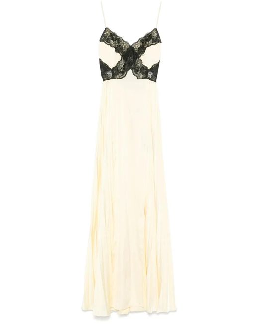 Self-Portrait White Satin Lace Maxi Dress