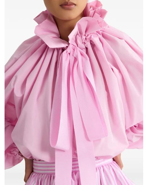 Patou Pink Ruffled Tie-Neck Top
