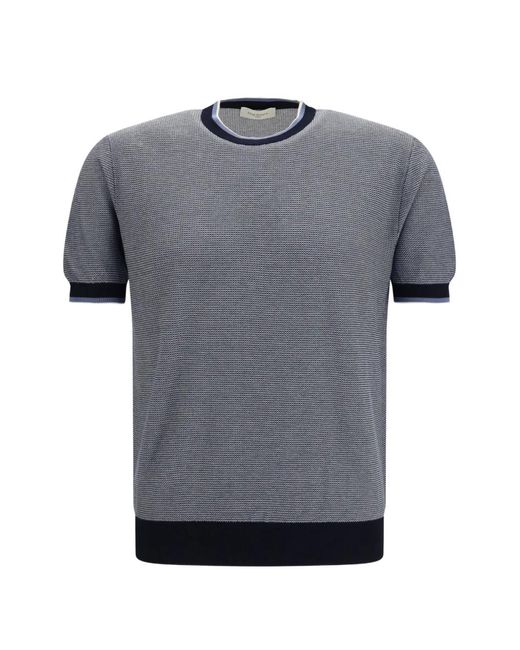 Piacenza Cashmere Gray Cotton Short-Sleeve Sweater for men