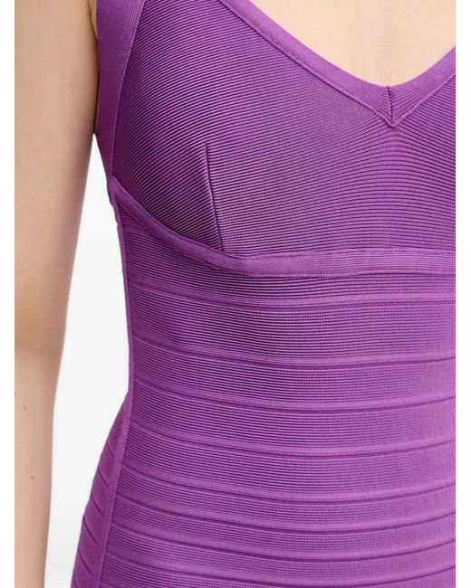 Hervé Léger Purple Sutton V-Neck Maxi Dress