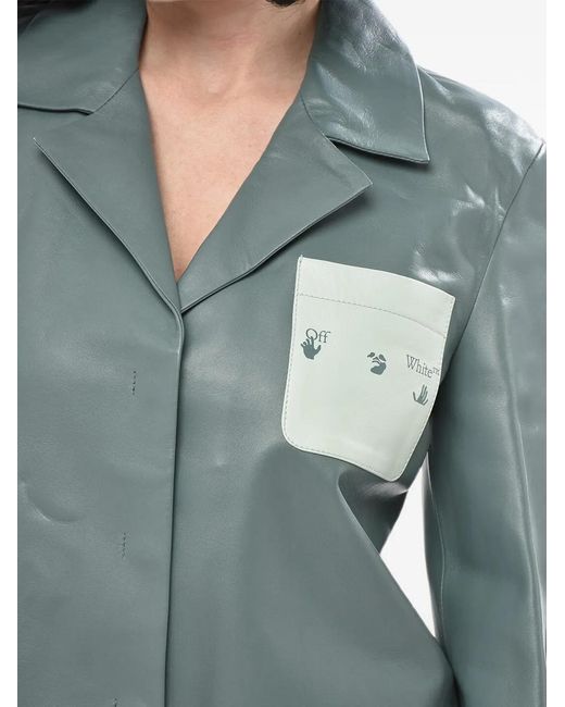 Off-White c/o Virgil Abloh Blue Logo-Print Leather Shirt