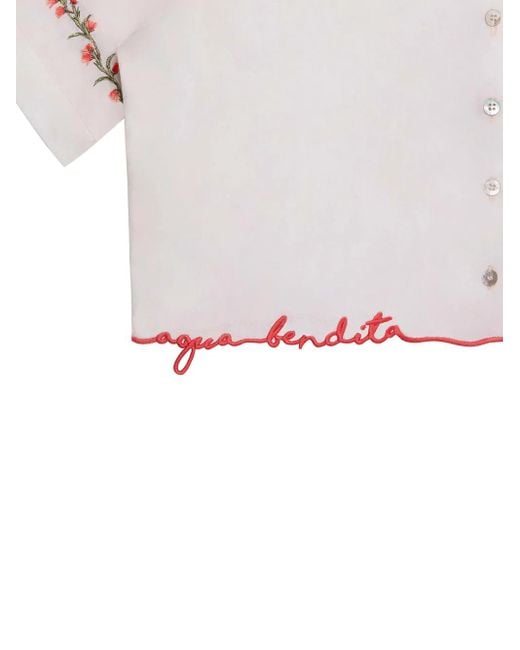 Agua Bendita White Itsy Floral-Embroidered Scalloped Top