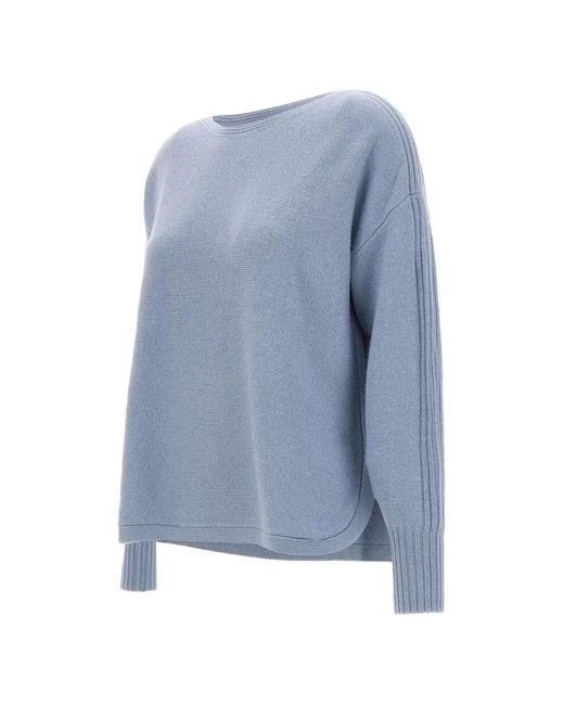 Elena Miro Blue Ribbed-Detail Wool Sweater