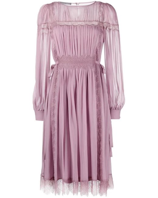 Alberta Ferretti Purple Long-Sleeved Silk Midi Dress