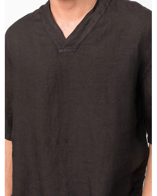 Chemise en lin à col v Costumein pour homme en coloris Black