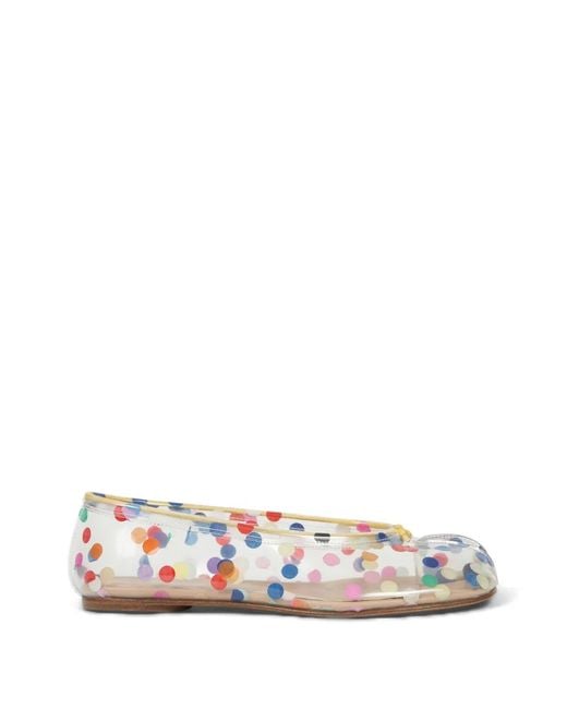 Maison Margiela White Confetti-Print Tabi-Toe Ballet Flats