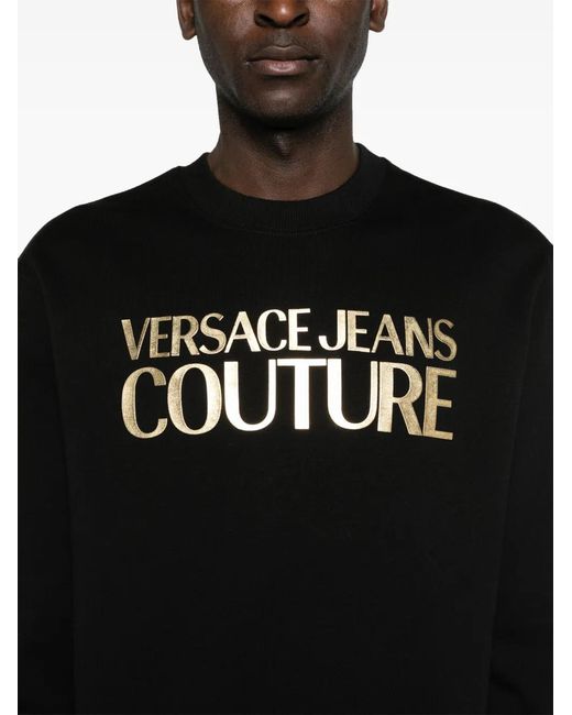 Versace Jeans Couture Black Cotton Crewneck Sweatshirt With Printed Logo for men