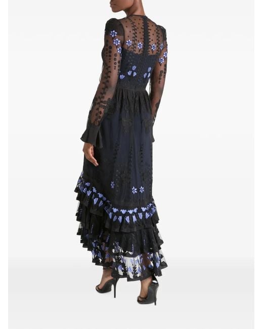 Temperley London Blue Florette Floral-Embroidered Midi Dress