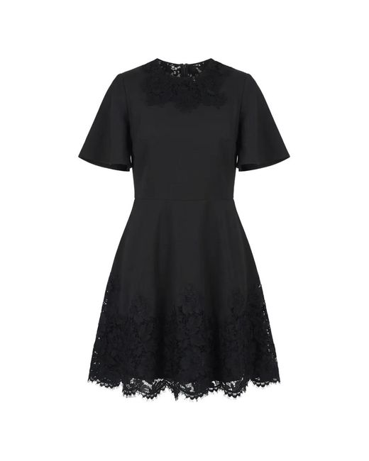 Valentino Garavani Black Lace-Trimmed Flared Dress