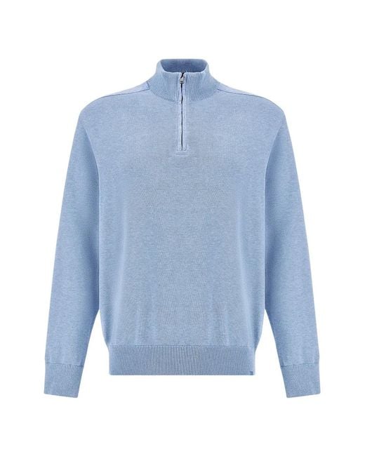 Paul & Shark Blue Half-Zip Cotton Sweater for men