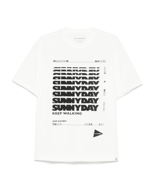 And Wander White Text-Print T-Shirt for men