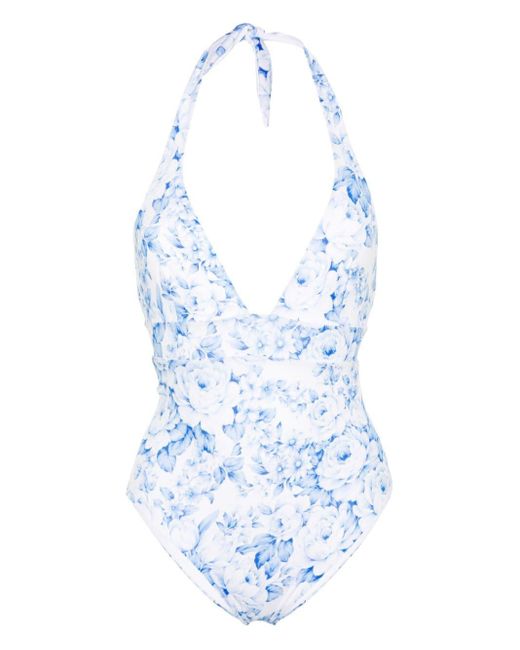 Mc2 Saint Barth Blue Marylin Floral-print Swimsuit