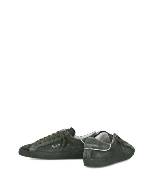 Philippe Model Green Suede-Panelled Low-Top Sneakers for men