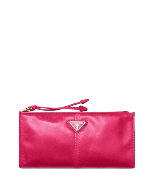 Prada Pink Enamelled Triangle Leather Wallet