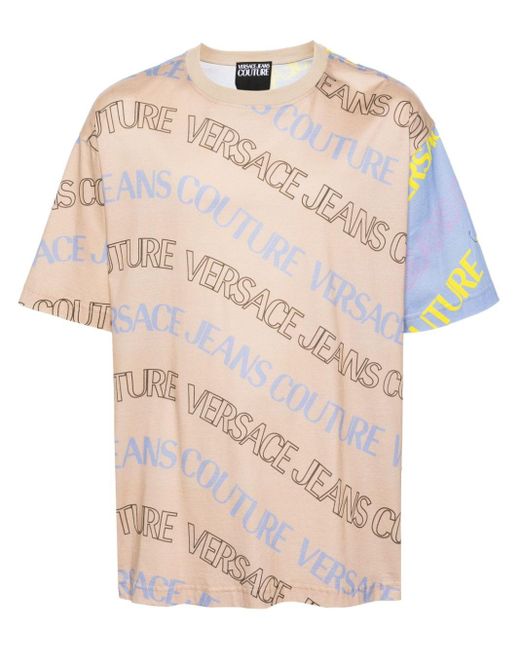 Versace Natural Logo-print Colour-block T-shirt for men