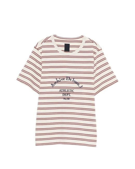 Juun.J Pink Striped Logo-Print T-Shirt