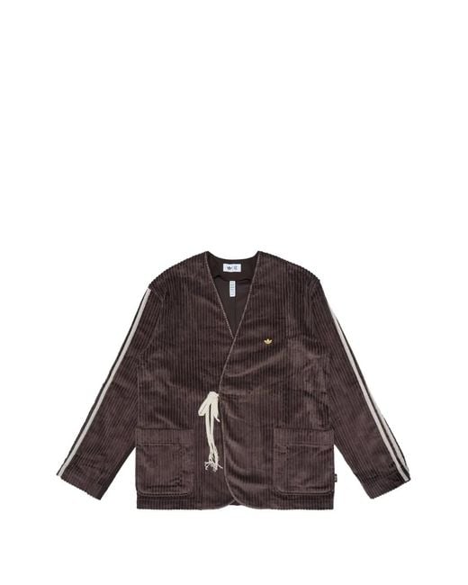 Adidas Brown X Clot By Edison Chen Striped Corduroy Jacket