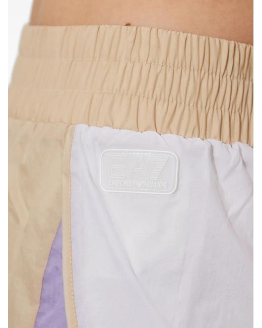 EA7 White Logo-Patch Colour-Block Shorts
