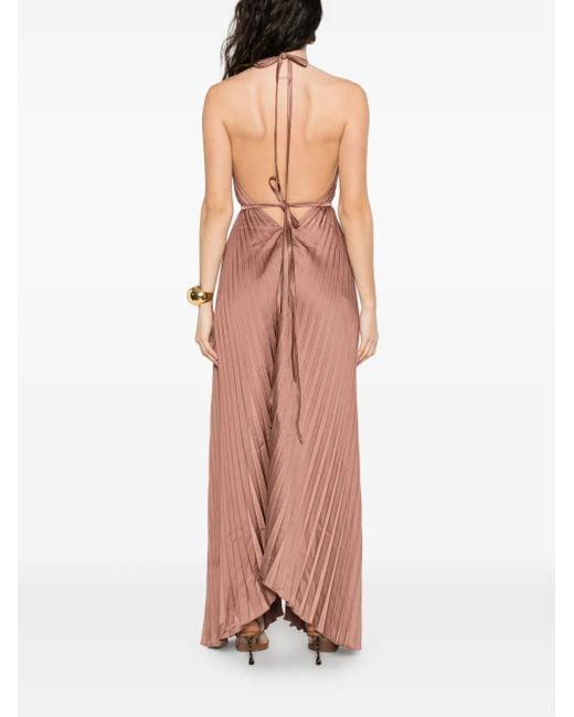 L'idée Brown Neckholder-Abendkleid mit Falten