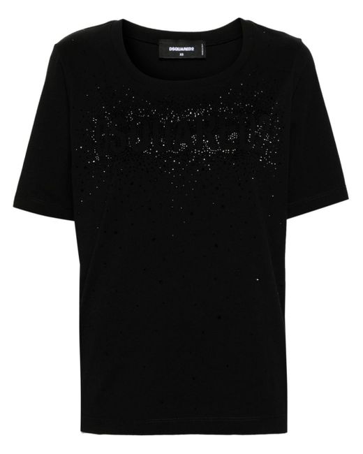 DSquared² Black Rhinestone-logo Cotton T-shirt