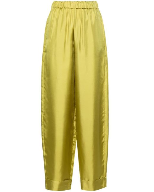 High-waist silk palazzo trousers di Blanca Vita in Yellow