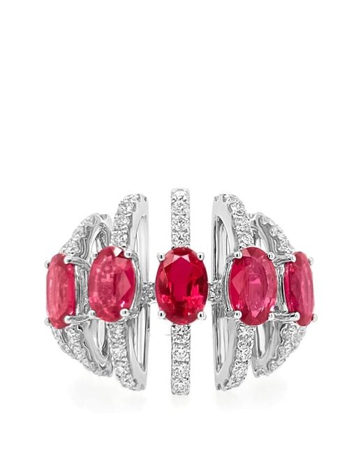 HYT Jewelry Red Ruby And Diamond Multi-Band-Design Ring