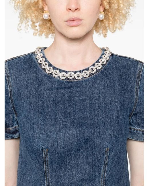 Self-Portrait Blue Embellished-Pocket Denim Mini Dress
