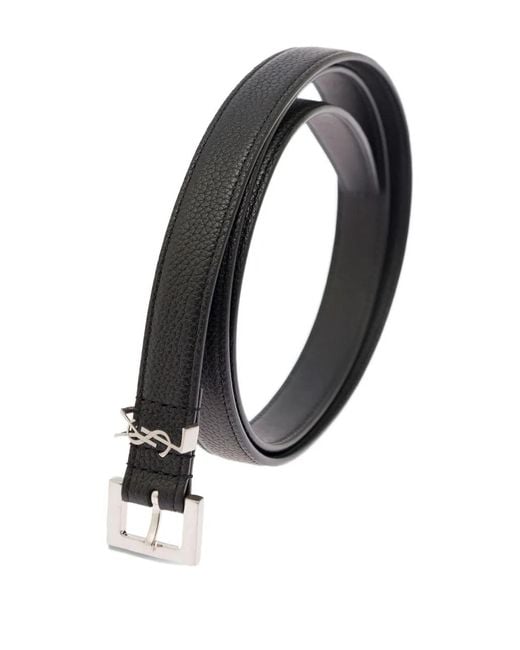 Saint Laurent White Cassandre Grained Leather Belt for men