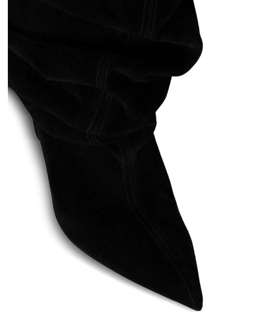 Balmain Black Suede Leather Wedge Thigh-High Boots