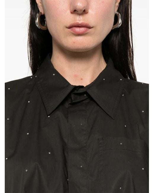 Manuel Ritz Black Rhinestone-Embellished Shirt Dress