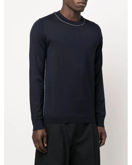 Maison Margiela Blue Contrast Stitching Wool Jumper for men