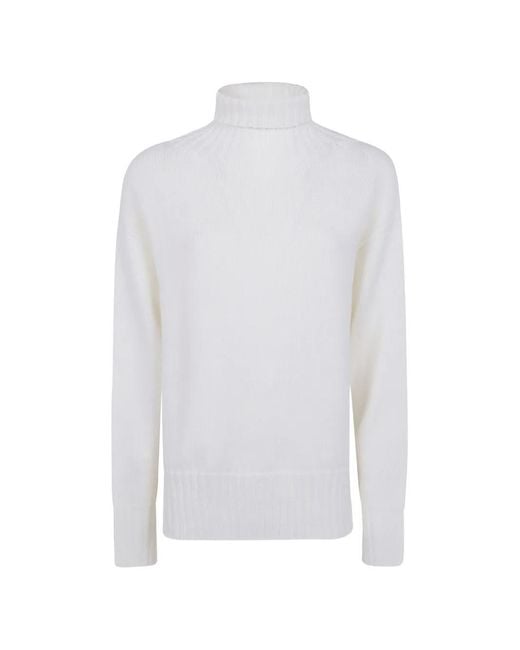 Drumohr White Roll-Neck Drop-Shoulder Sweater