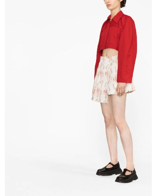 Simone Rocha Natural Floral-Print Asymmetric Skorts