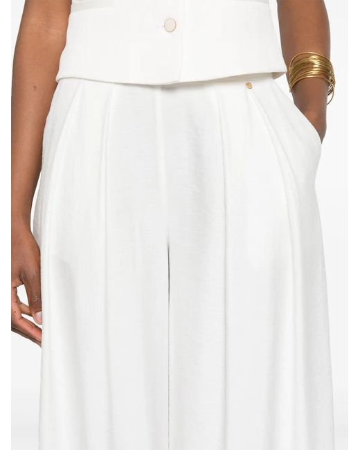 Nissa White Gathered-Detailing Pants