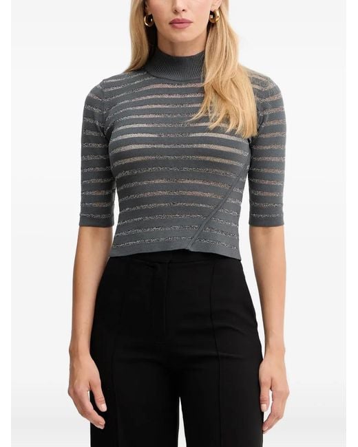 SIMONA CORSELLINI Black Striped Mock-Neck Top