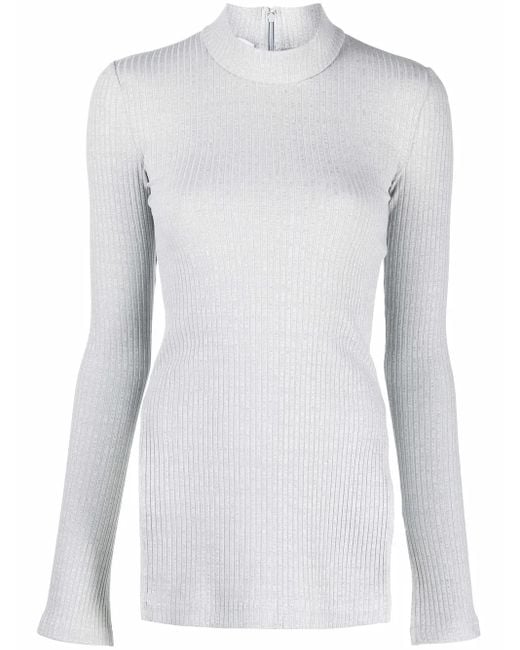 Haut En Maille Nervurée À Manches Longues Helmut Lang en coloris Gray