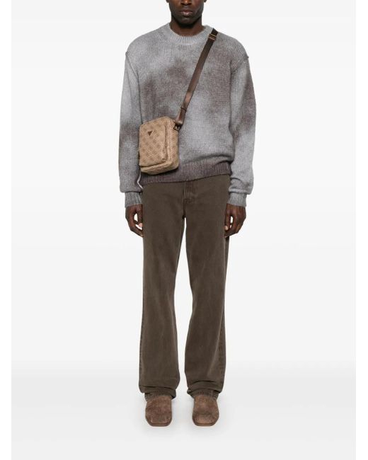 Guess Brown Monogram Messenger Bag for men