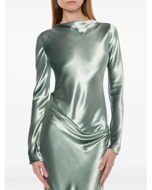 Alberta Ferretti Green Long Dress With Draped Details And Long Sleeves