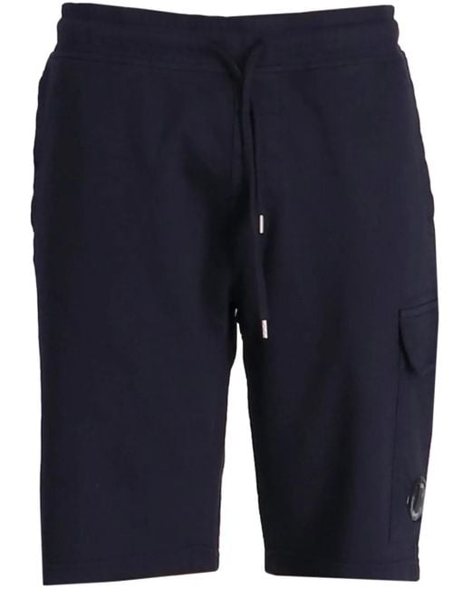 C P Company Blue Lens-Detail Drawstring Track Shorts for men
