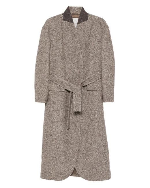 Brunello Cucinelli Gray Wool Belted Coat