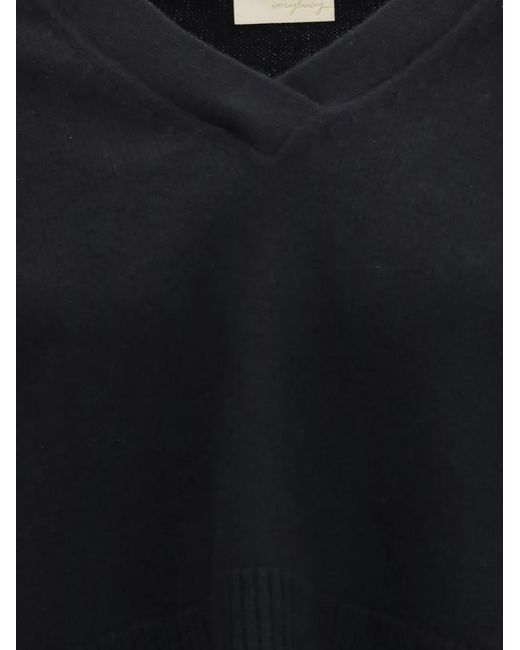 Verybusy Black V-Neck Split-Cuff Sweater