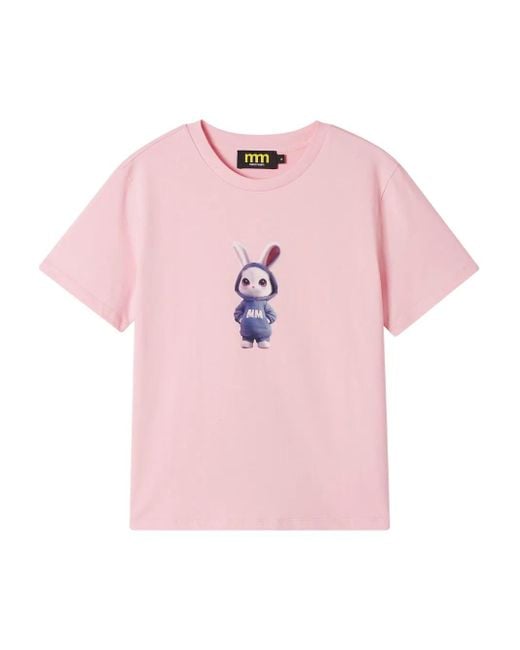 Mini Cream Pink Rabbit-Print Cotton T-Shirt