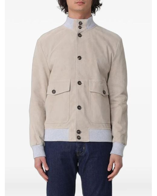 Eleventy Blue Suede Bomber Jacket for men