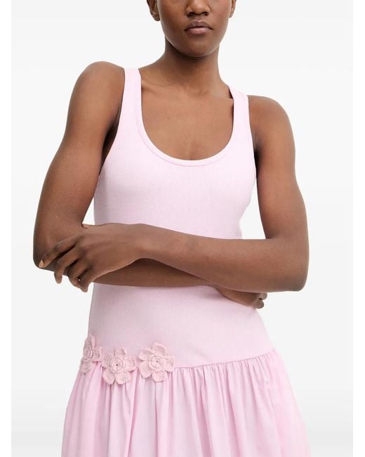 Stine Goya Pink Floral-Appliqué Midi Dress